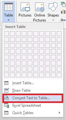 how to insert a table in word without cells