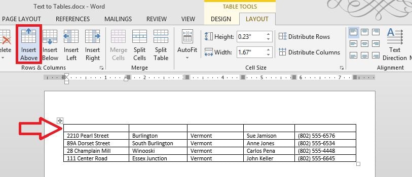 Word: Convert a List to a Table